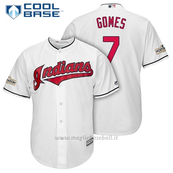 Maglia Baseball Uomo Cleveland Indians 2017 Postseason 7 Yan Gomes Bianco Cool Base